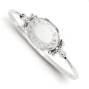 Decorative Border Bangle Bracelet Oval Photo Locket